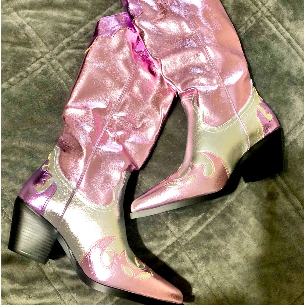 BRAND NEW Pink & Silver Glam Cowboy Boots - Picture 2 of 16
